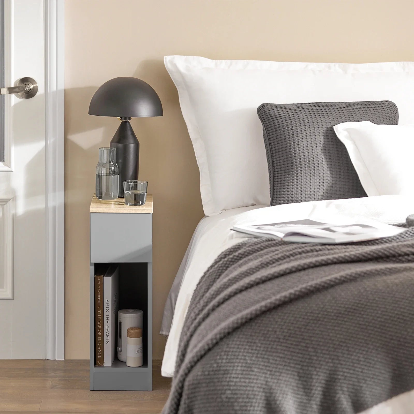 Arvion - Set of 2 Narrow Nightstands with DraArvion Narrow Nightstand Set of 2 for Boxspring or Sofa | Slim Side Tables with Drawer | Compact Modern Storage Solutionwer for Boxspring or Sofa