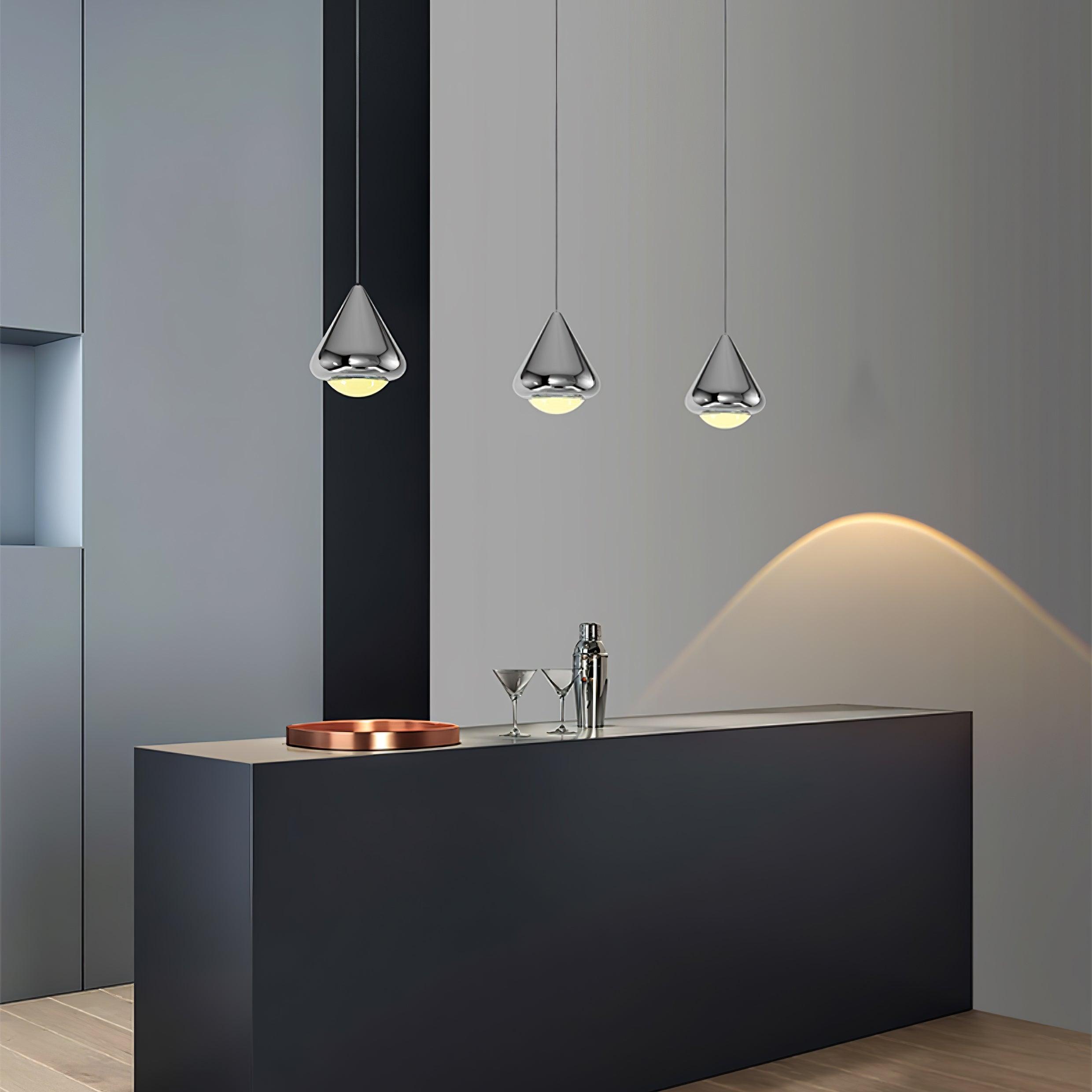 Modern LED Pendant Light for Dining Room & Kitchen Island | Glossy Geometric Designer Ceiling Lamp | Minimalist Hanging Light | Black, White or Chrome Finish