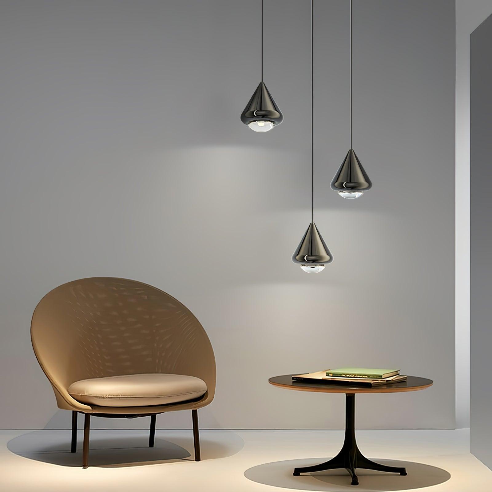 Modern LED Pendant Light for Dining Room & Kitchen Island | Glossy Geometric Designer Ceiling Lamp | Minimalist Hanging Light | Black, White or Chrome Finish