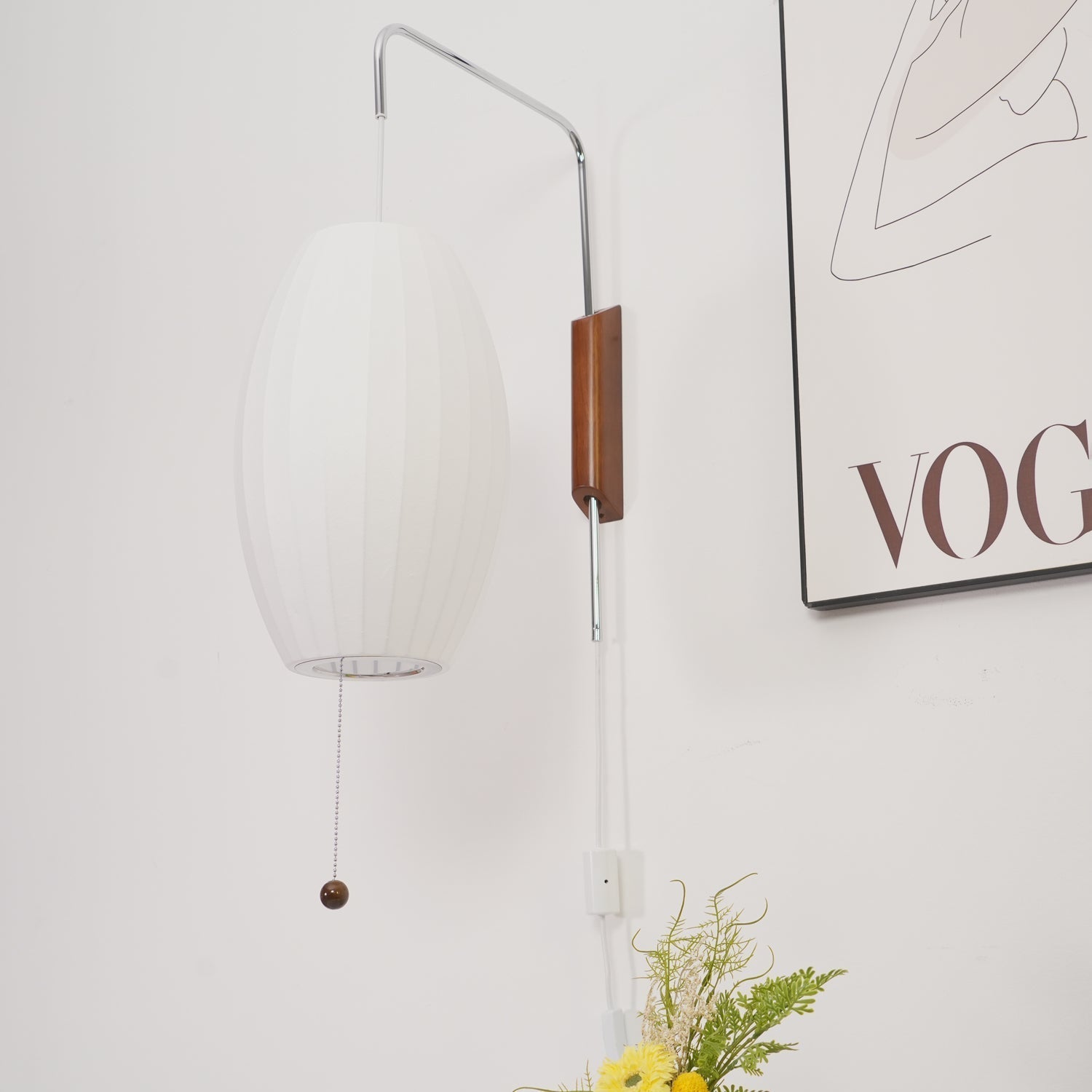 Nelson Wall Sconce | Mid-Century Modern Wall Light | Walnut & Metal Fixture | E26/E27 Ambient Indoor Lighting