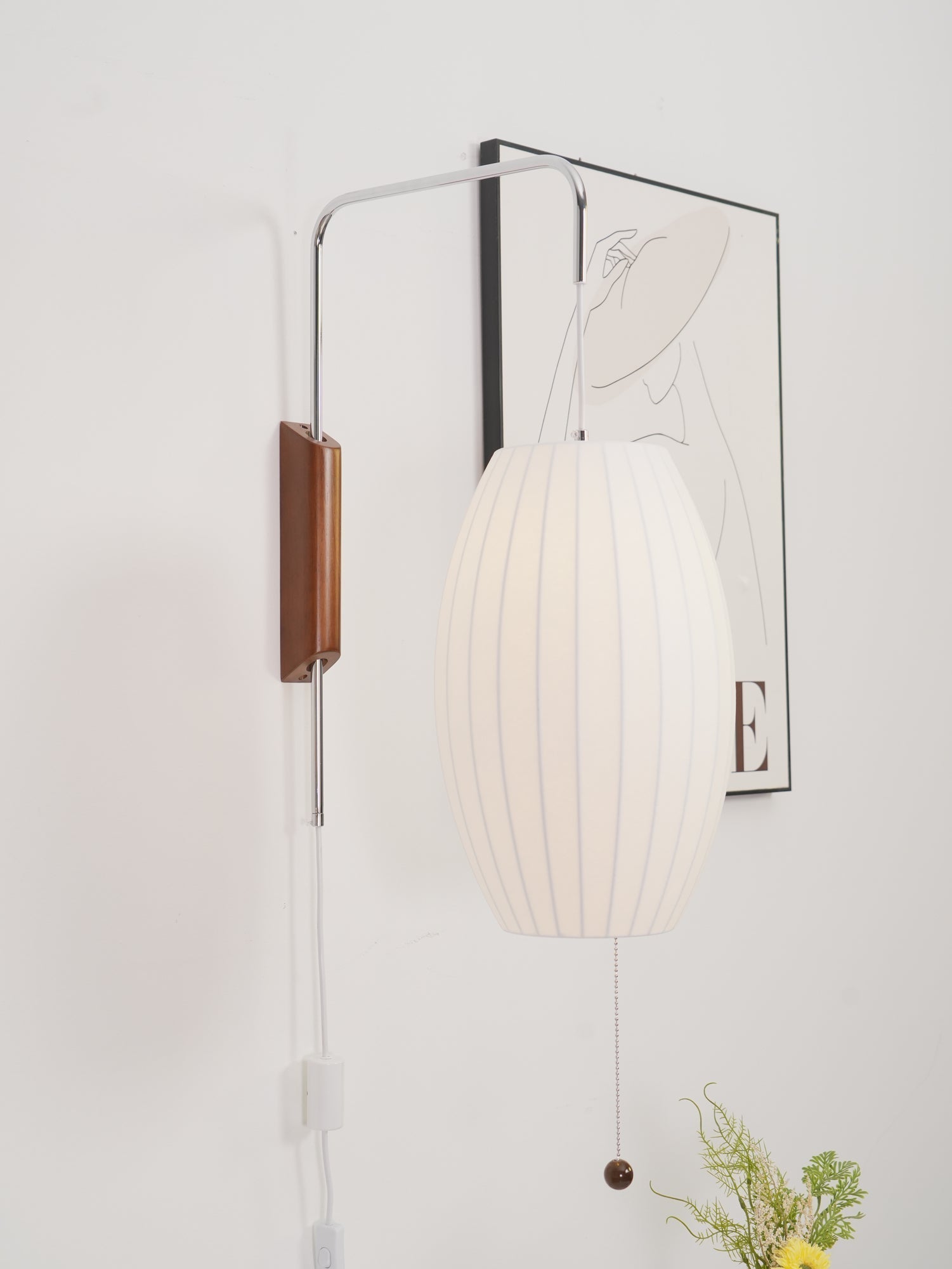 Nelson Wall Sconce | Mid-Century Modern Wall Light | Walnut & Metal Fixture | E26/E27 Ambient Indoor Lighting
