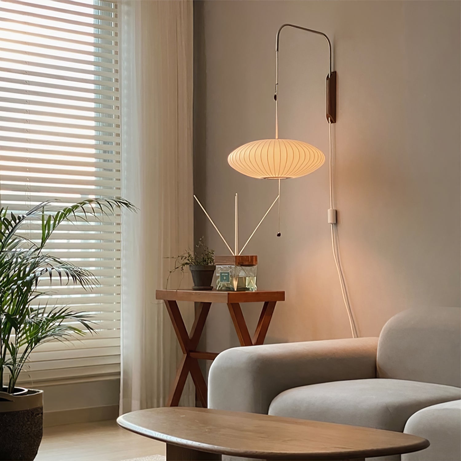 Nelson Wall Sconce | Mid-Century Modern Wall Light | Walnut & Metal Fixture | E26/E27 Ambient Indoor Lighting