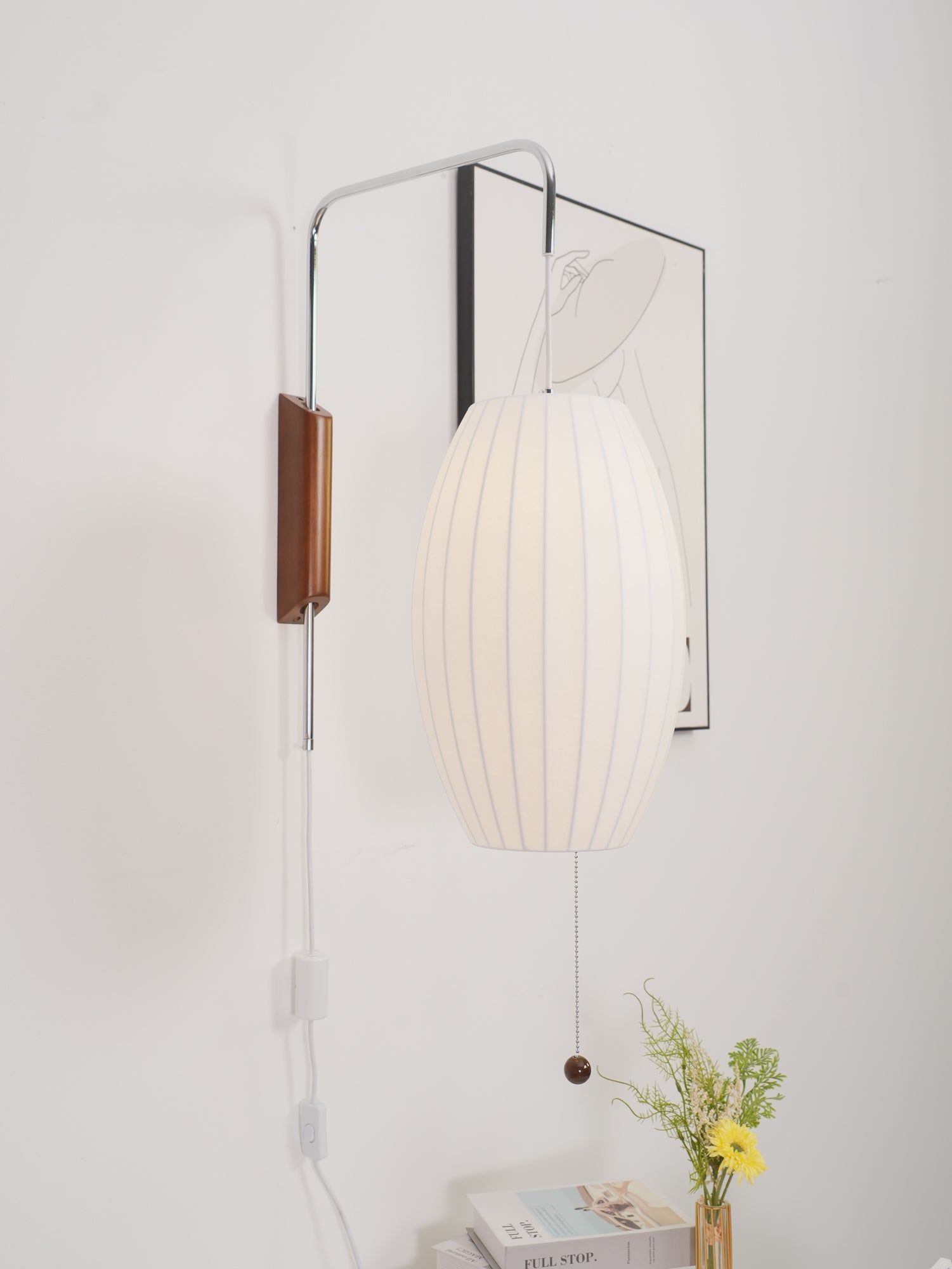 Nelson Wall Sconce | Mid-Century Modern Wall Light | Walnut & Metal Fixture | E26/E27 Ambient Indoor Lighting