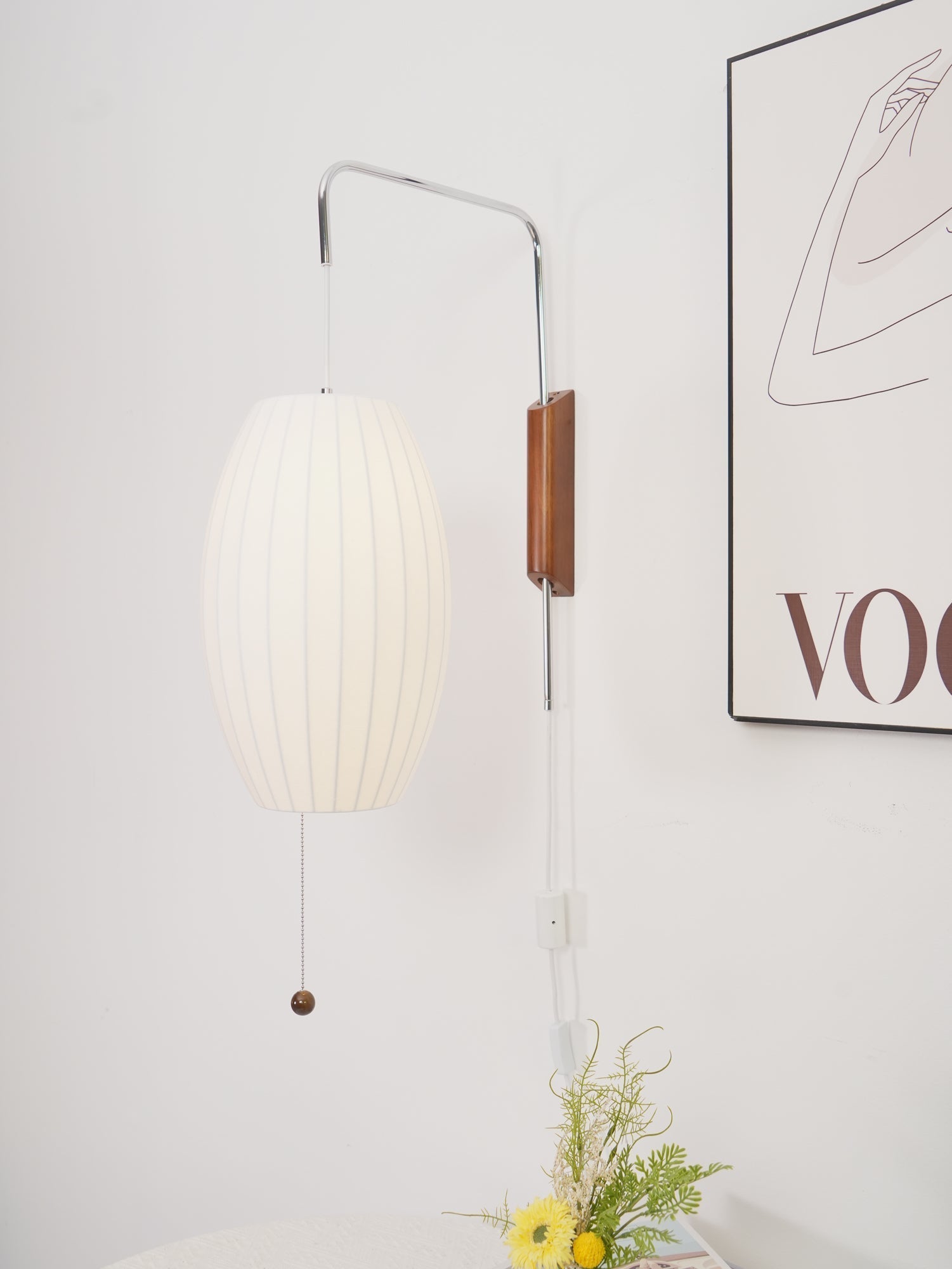 Nelson Wall Sconce | Mid-Century Modern Wall Light | Walnut & Metal Fixture | E26/E27 Ambient Indoor Lighting