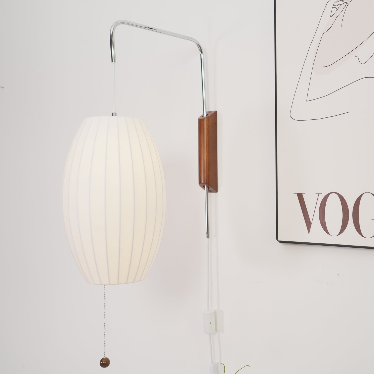 Nelson Wall Sconce | Mid-Century Modern Wall Light | Walnut & Metal Fixture | E26/E27 Ambient Indoor Lighting