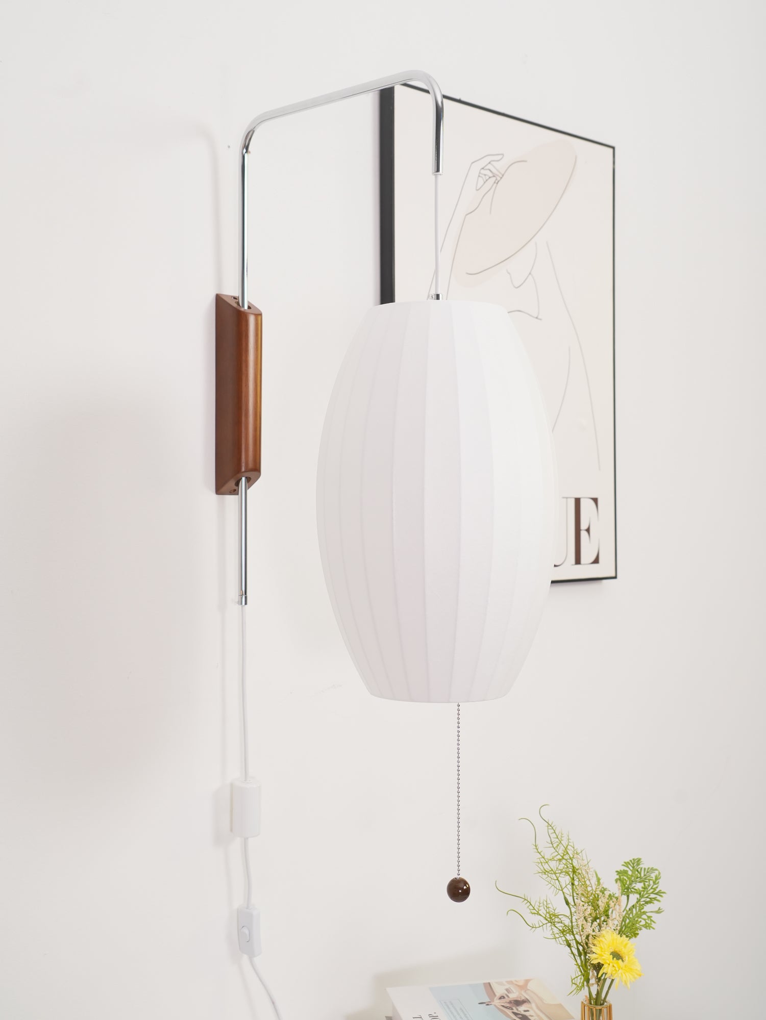 Nelson Wall Sconce | Mid-Century Modern Wall Light | Walnut & Metal Fixture | E26/E27 Ambient Indoor Lighting
