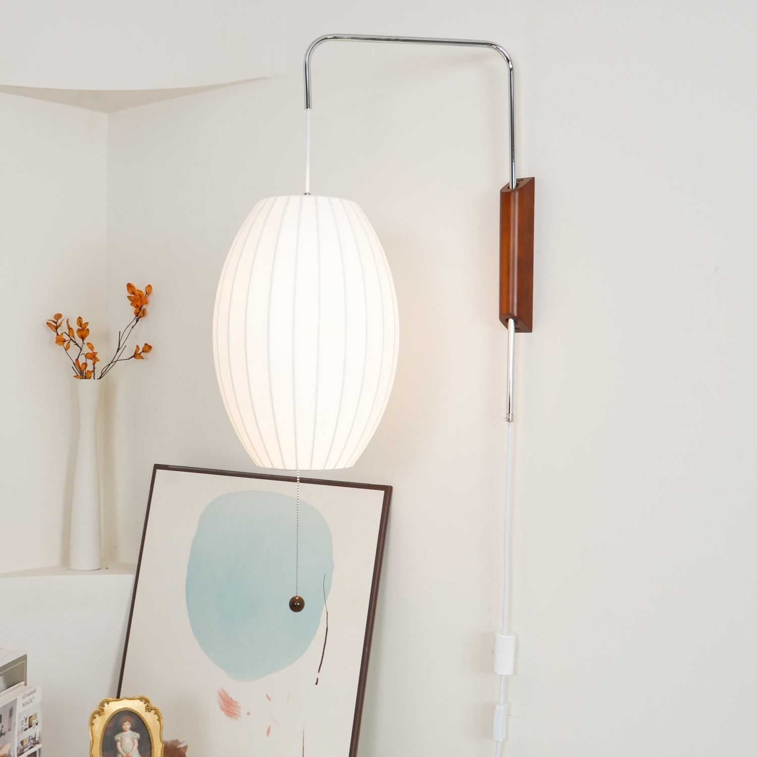 Nelson Wall Sconce | Mid-Century Modern Wall Light | Walnut & Metal Fixture | E26/E27 Ambient Indoor Lighting