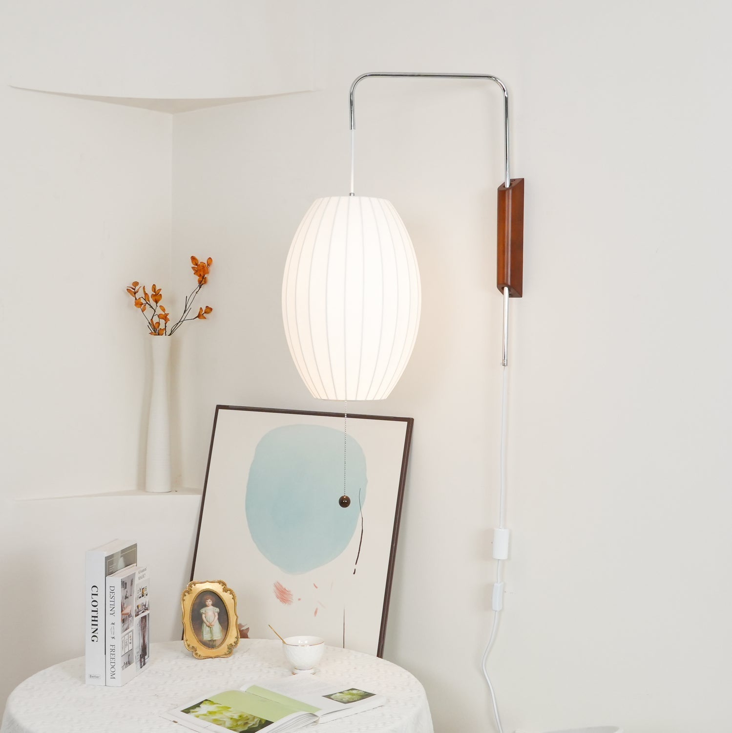 Nelson Wall Sconce | Mid-Century Modern Wall Light | Walnut & Metal Fixture | E26/E27 Ambient Indoor Lighting
