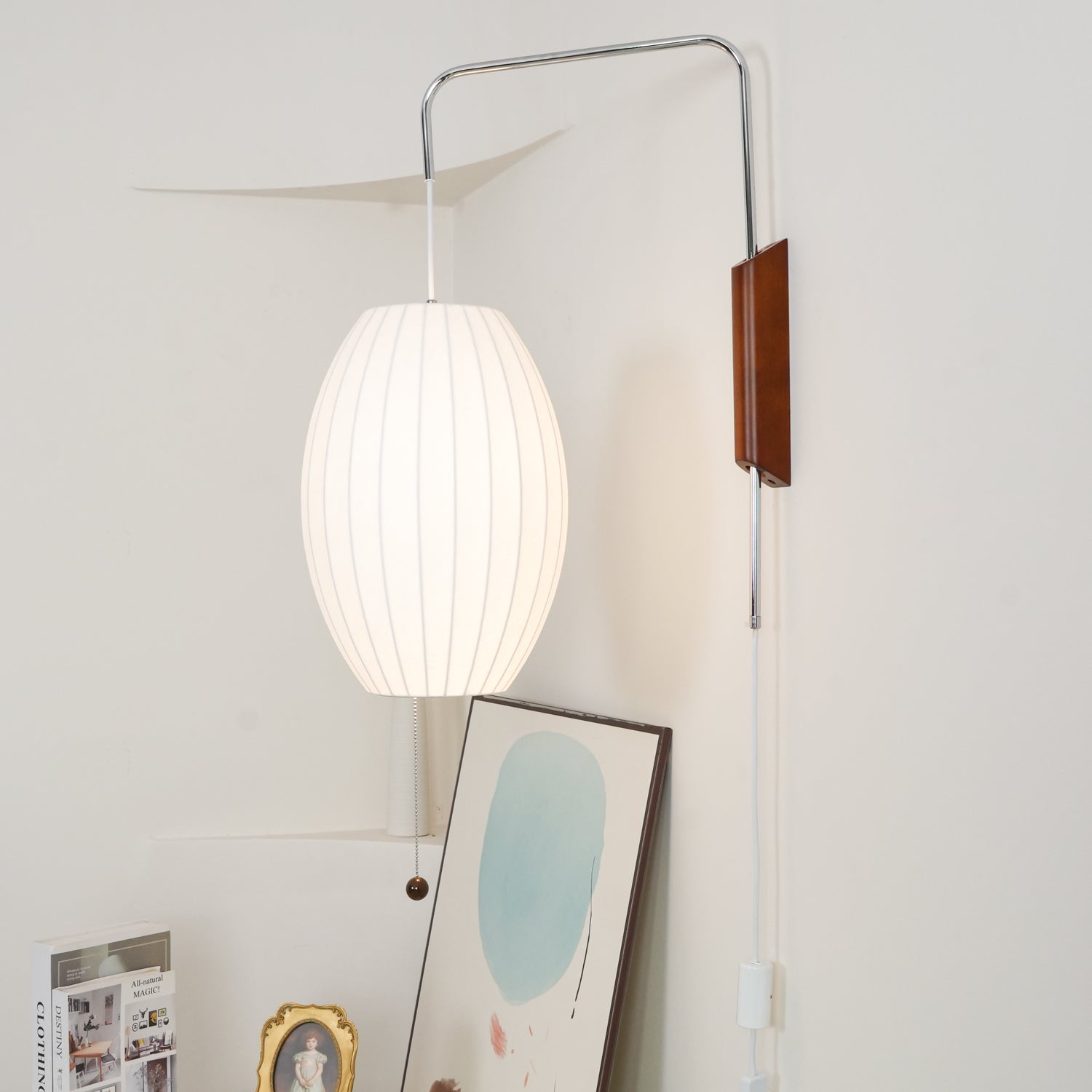 Nelson Wall Sconce | Mid-Century Modern Wall Light | Walnut & Metal Fixture | E26/E27 Ambient Indoor Lighting