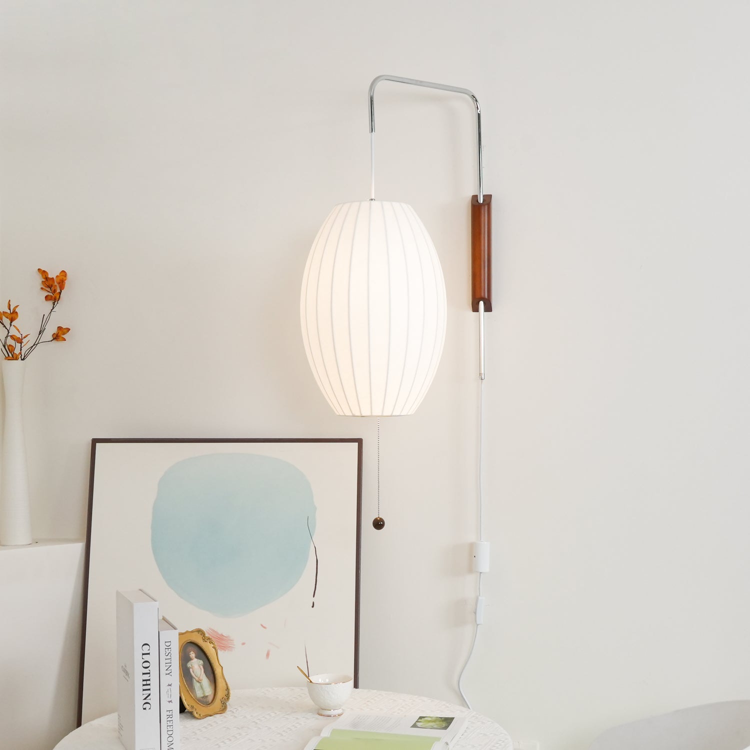 Nelson Wall Sconce | Mid-Century Modern Wall Light | Walnut & Metal Fixture | E26/E27 Ambient Indoor Lighting