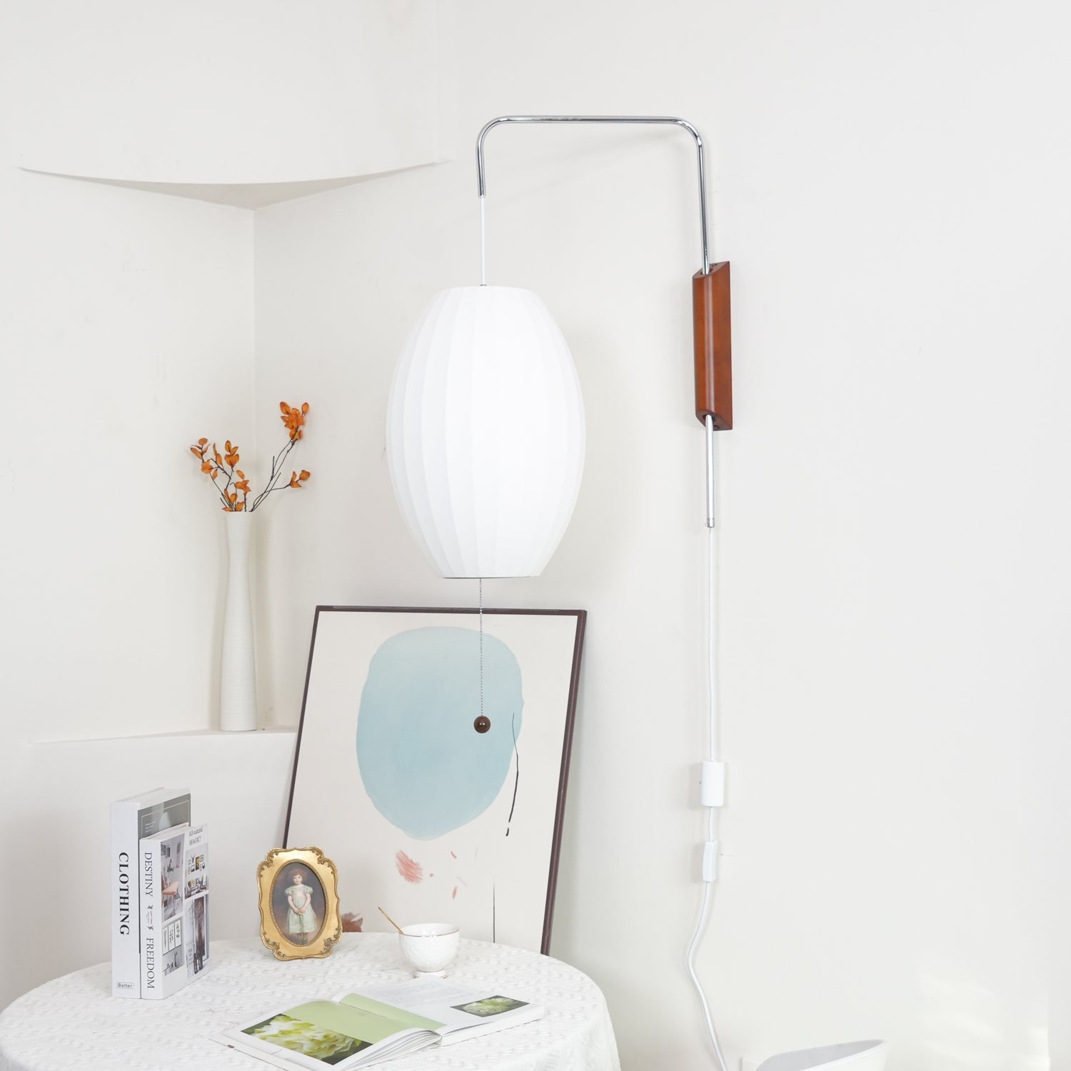 Nelson Wall Sconce | Mid-Century Modern Wall Light | Walnut & Metal Fixture | E26/E27 Ambient Indoor Lighting