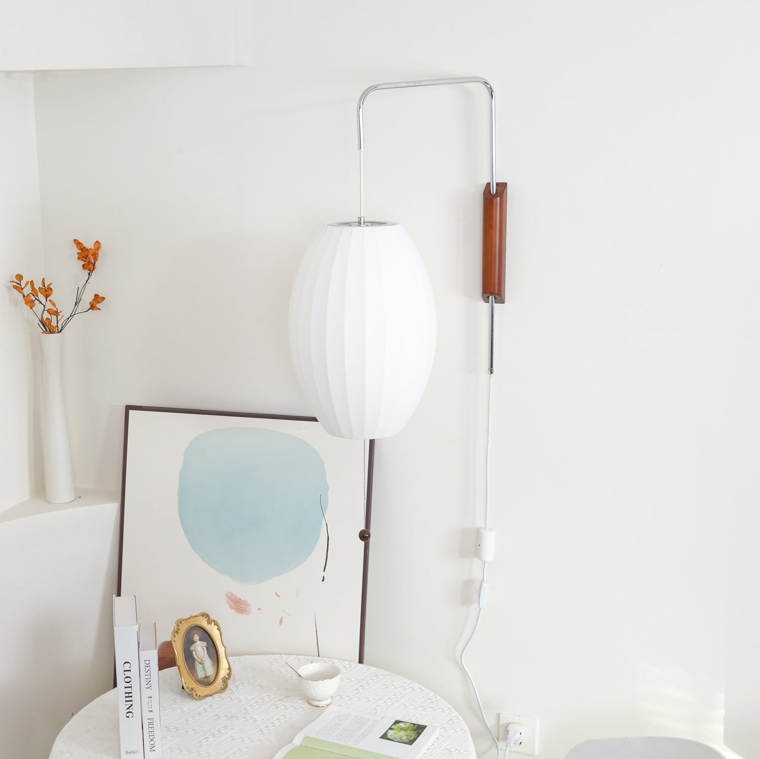Nelson Wall Sconce | Mid-Century Modern Wall Light | Walnut & Metal Fixture | E26/E27 Ambient Indoor Lighting