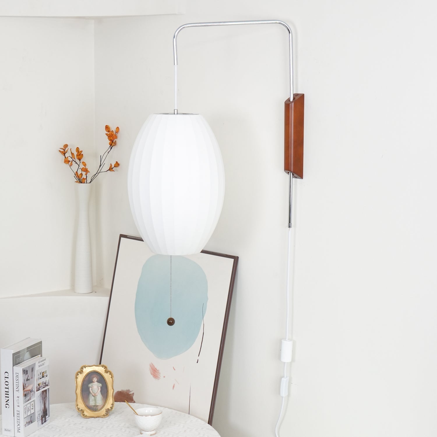 Nelson Wall Sconce | Mid-Century Modern Wall Light | Walnut & Metal Fixture | E26/E27 Ambient Indoor Lighting