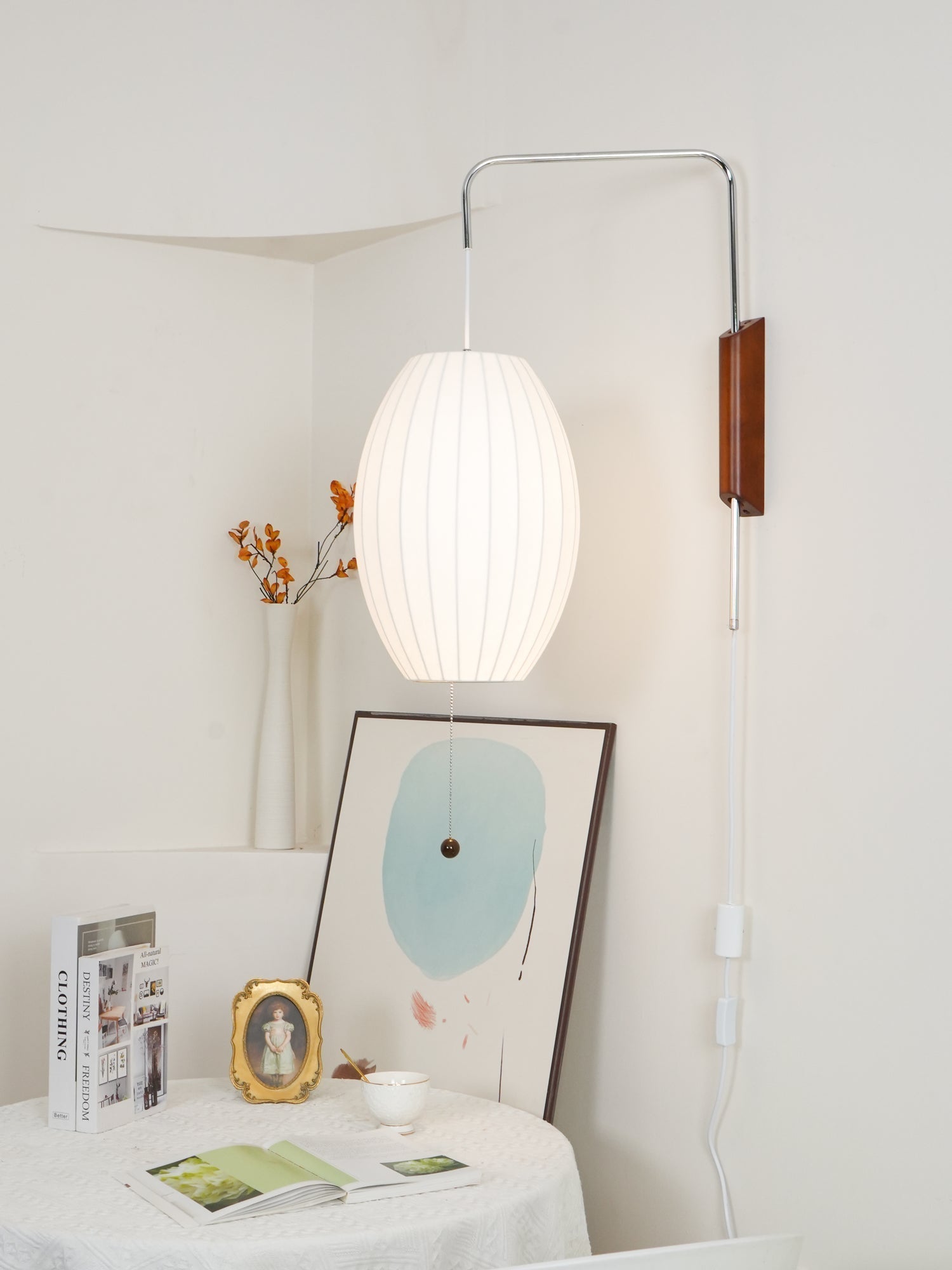Nelson Wall Sconce | Mid-Century Modern Wall Light | Walnut & Metal Fixture | E26/E27 Ambient Indoor Lighting