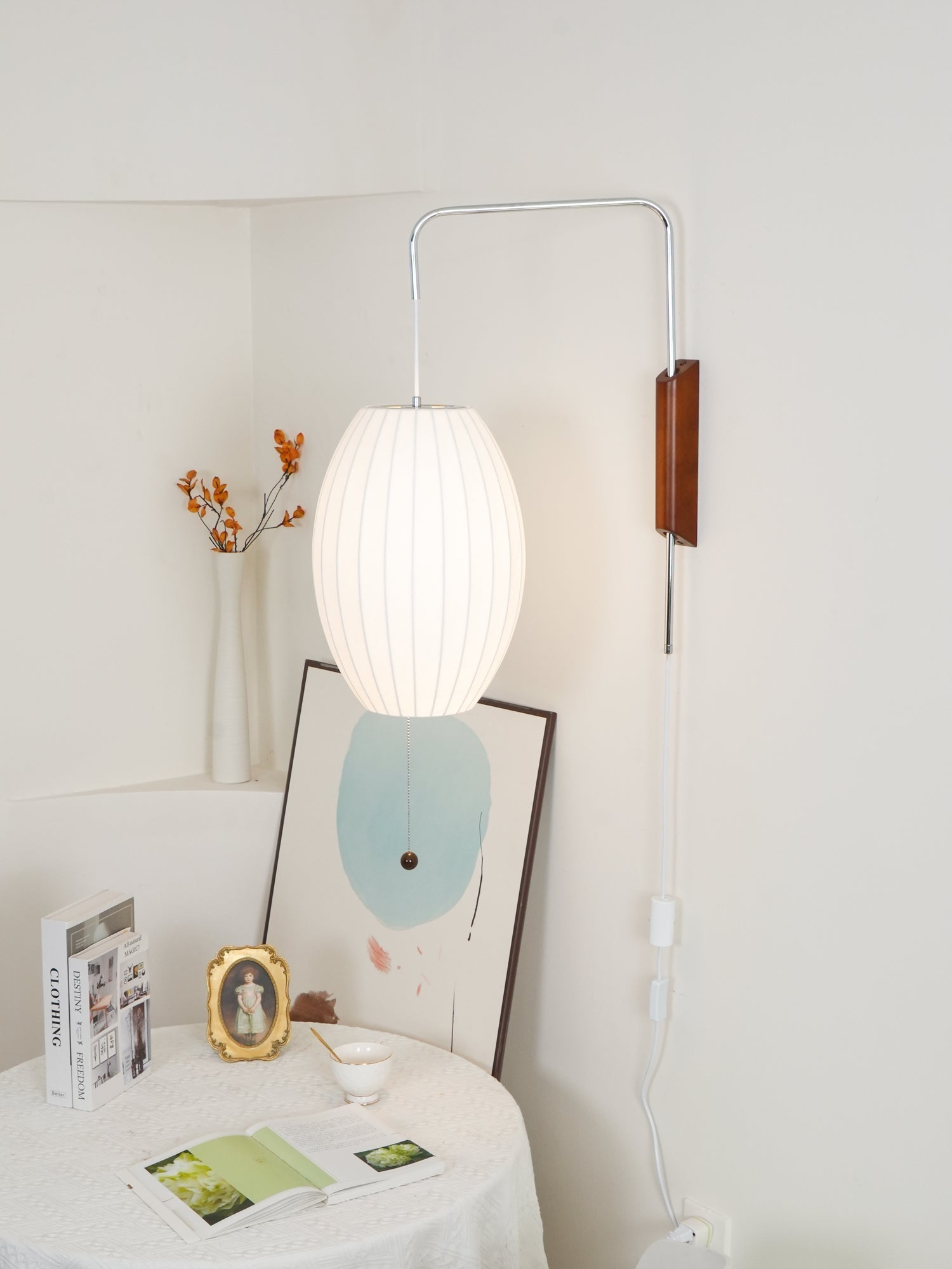 Nelson Wall Sconce | Mid-Century Modern Wall Light | Walnut & Metal Fixture | E26/E27 Ambient Indoor Lighting