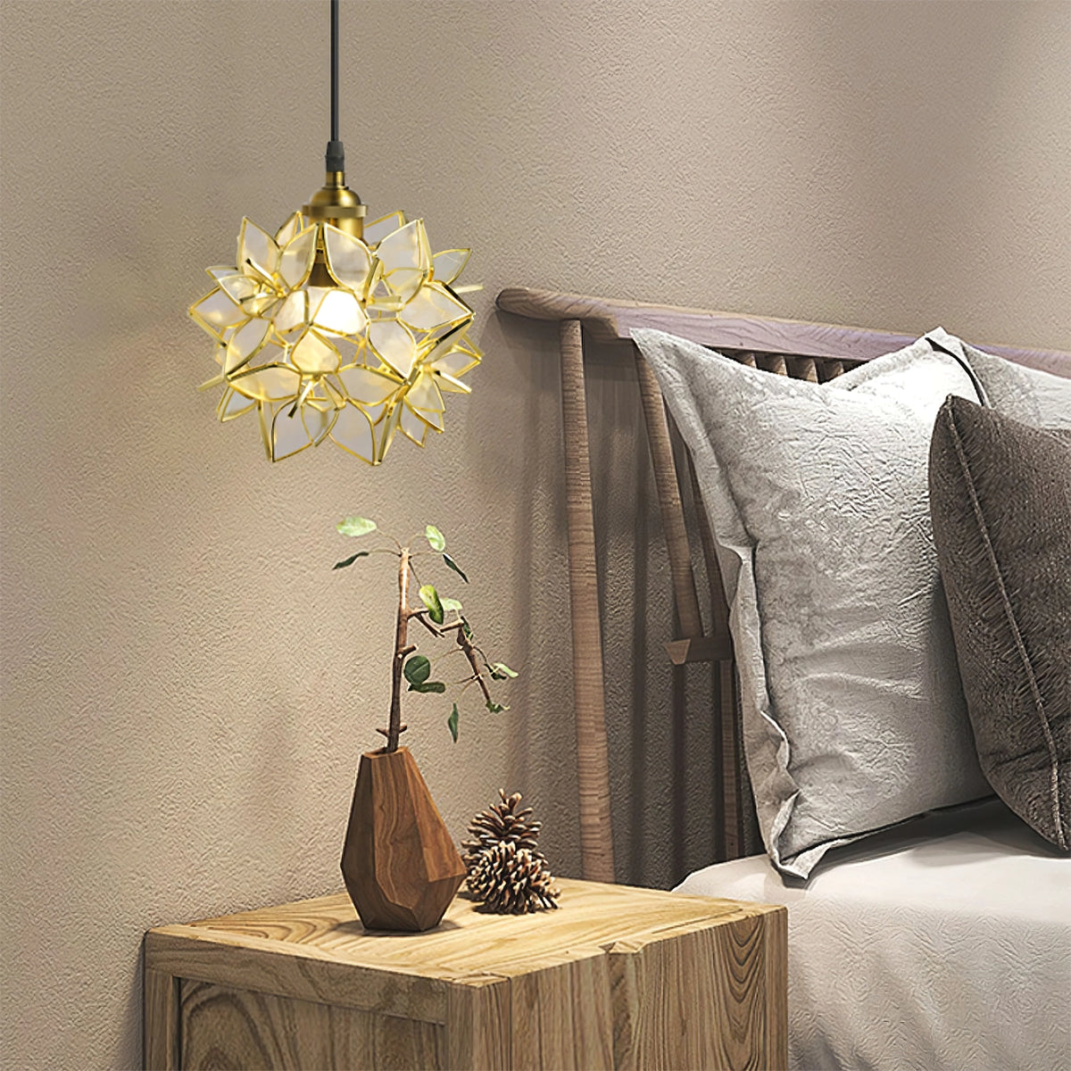 Capiz Pendant Lamp | Handcrafted Brass & Glass Ceiling Light | E26/E27 LED or Edison Bulb | Adjustable Hanging Height | Modern & Classic Interior