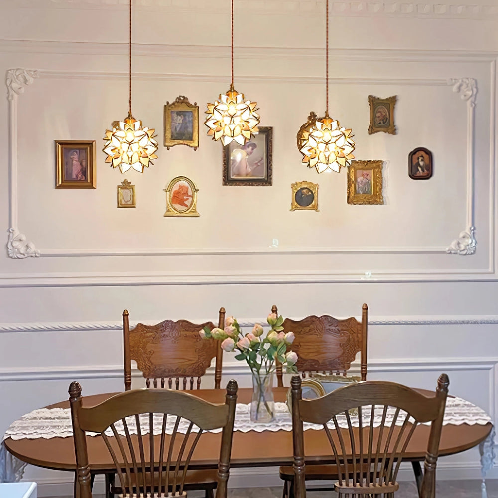 Capiz Pendant Lamp | Handcrafted Brass & Glass Ceiling Light | E26/E27 LED or Edison Bulb | Adjustable Hanging Height | Modern & Classic Interior