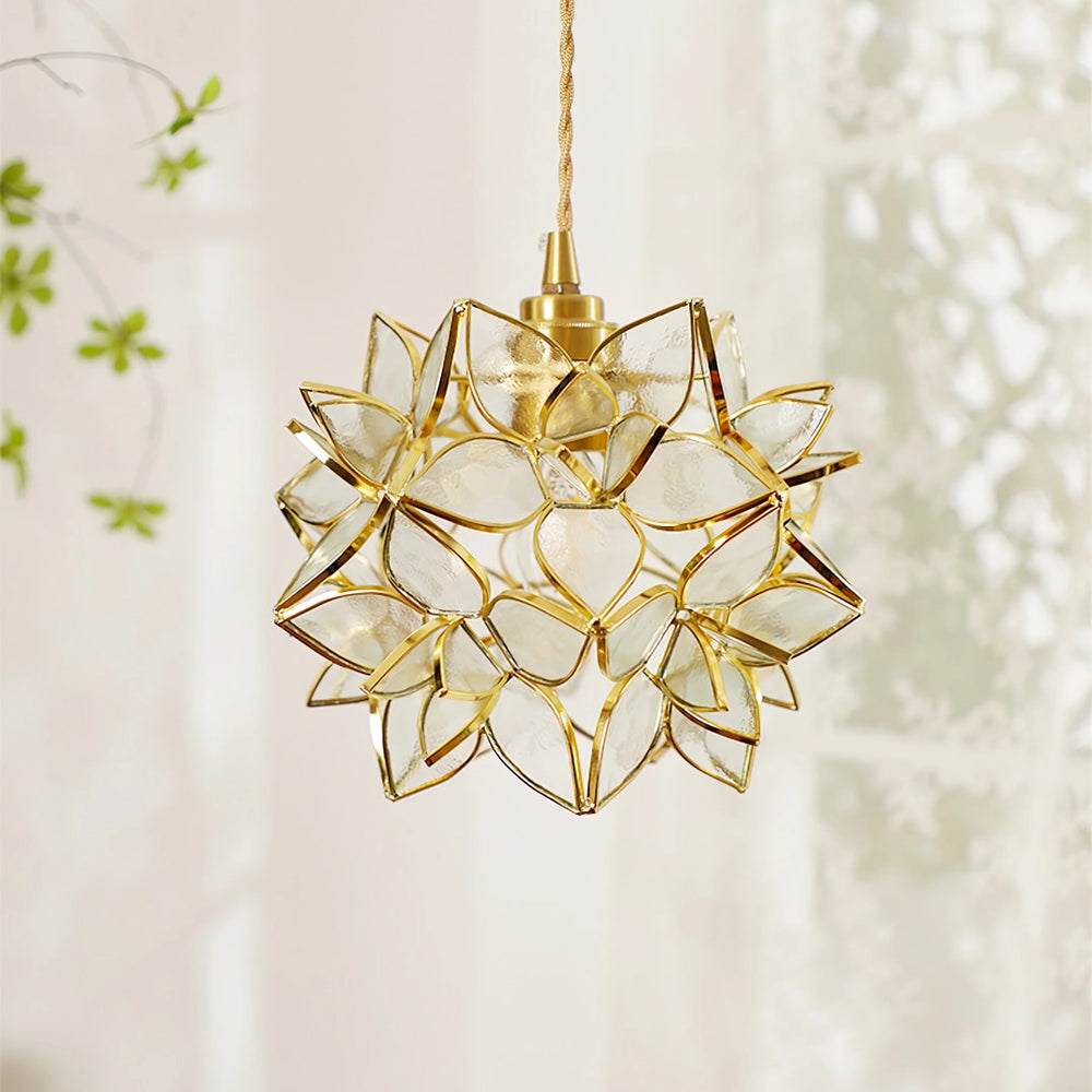 Capiz Pendant Lamp | Handcrafted Brass & Glass Ceiling Light | E26/E27 LED or Edison Bulb | Adjustable Hanging Height | Modern & Classic Interior