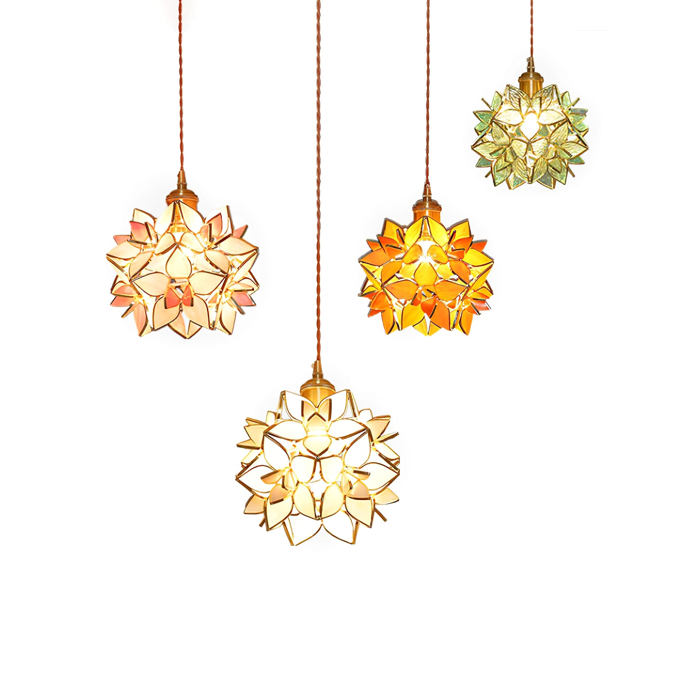 Capiz Pendant Lamp | Handcrafted Brass & Glass Ceiling Light | E26/E27 LED or Edison Bulb | Adjustable Hanging Height | Modern & Classic Interior