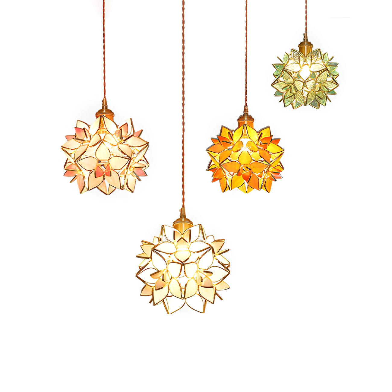 Capiz Pendant Lamp | Handcrafted Brass & Glass Ceiling Light | E26/E27 LED or Edison Bulb | Adjustable Hanging Height | Modern & Classic Interior