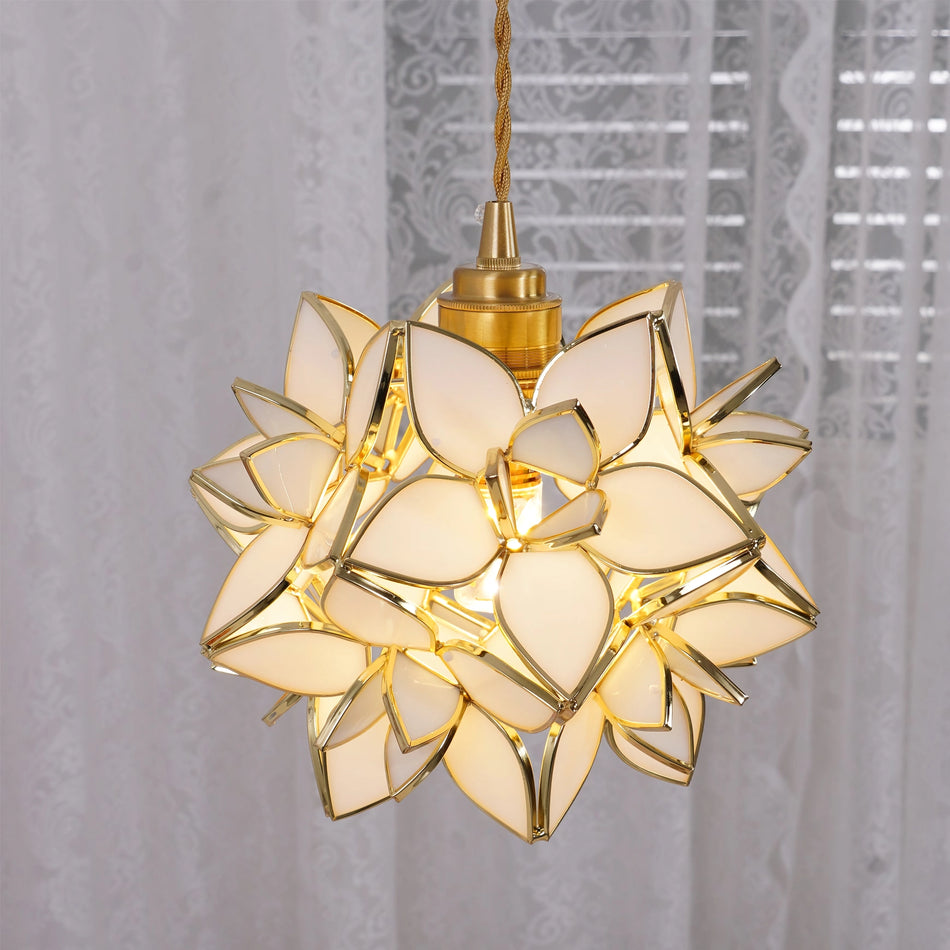 Capiz Pendant Lamp | Handcrafted Brass & Glass Ceiling Light | E26/E27 LED or Edison Bulb | Adjustable Hanging Height | Modern & Classic Interior
