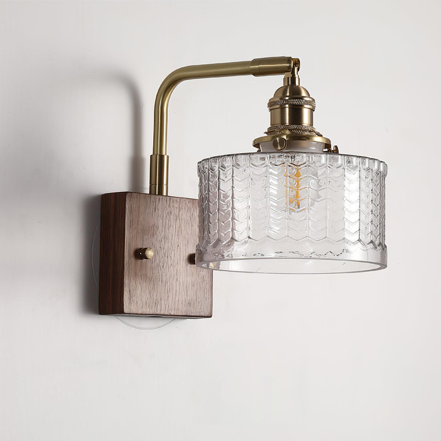 Camela Wall Lamp | Rustic Green Glass & Wood Sconce | Fish Scale Art Glass Lighting | E26/E27 LED or Incandescent | Living Room Bedroom Hallway