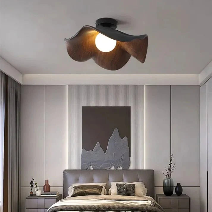 Scandinavian Wooden Lotus Ceiling Lamp Made of Resin