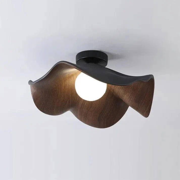 Scandinavian Wooden Lotus Ceiling Lamp Made of Resin