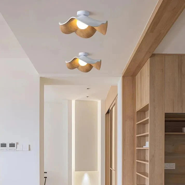 Scandinavian Wooden Lotus Ceiling Lamp Made of Resin