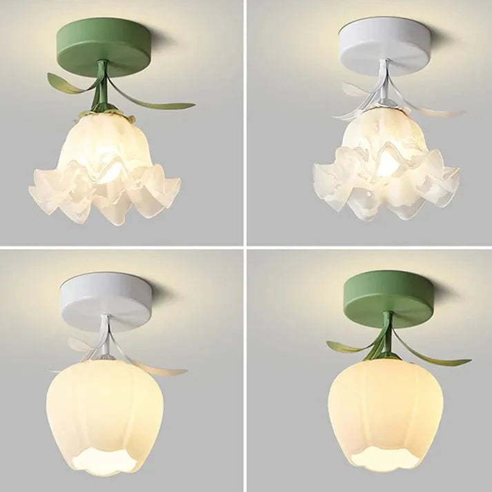 Simple Tiffany Ceiling Lamp with Mini Flowers