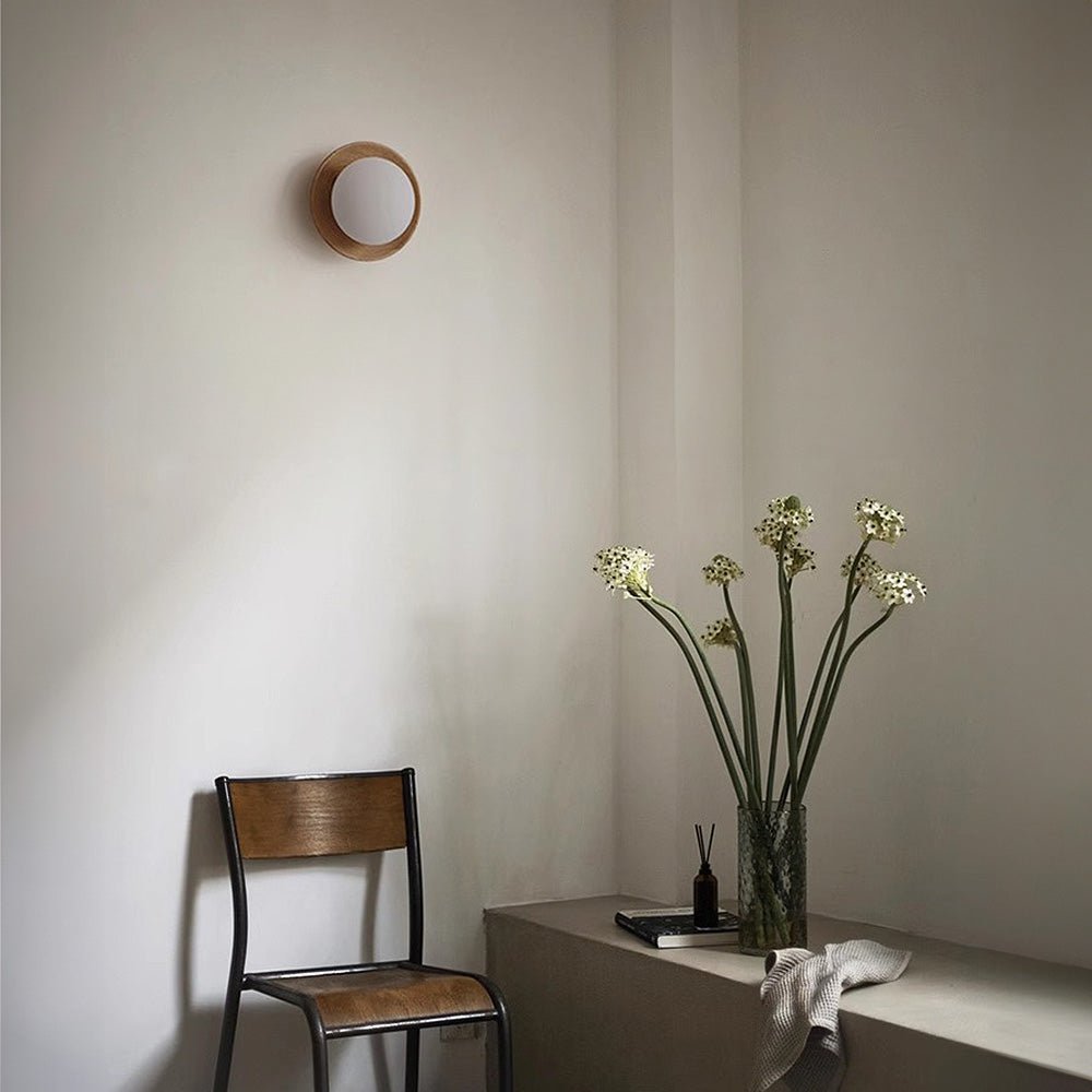 Natural Wood White Wall Lamp Minimalist Wall Light | Glass Shade | G9 Fixture | Modern Scandinavian Indoor Lighting