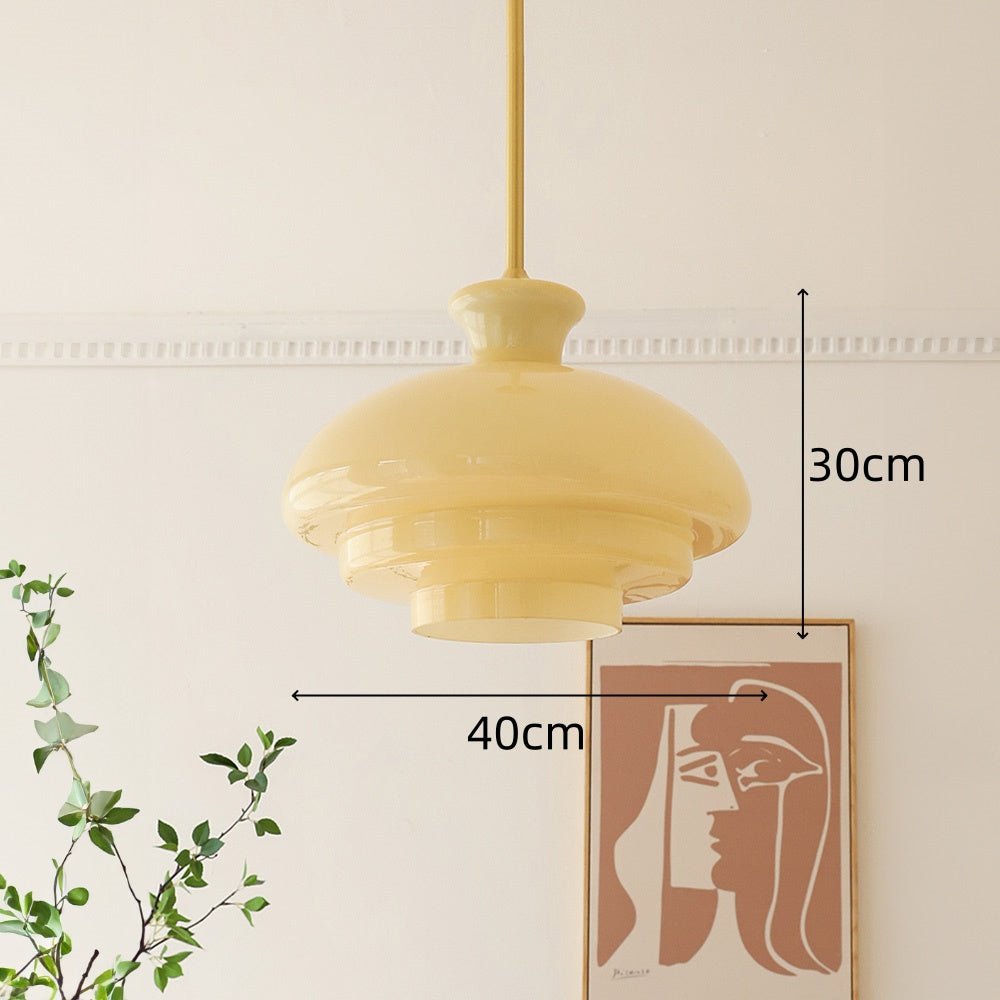 Bauhaus pendant lamp made of cream yellow glass