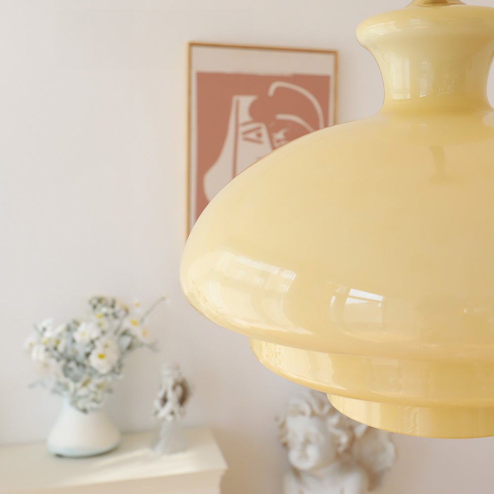 Bauhaus pendant lamp made of cream yellow glass
