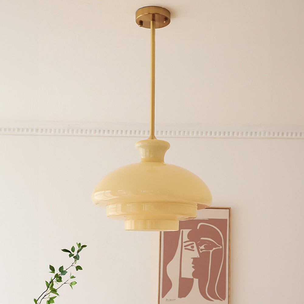Bauhaus pendant lamp made of cream yellow glass