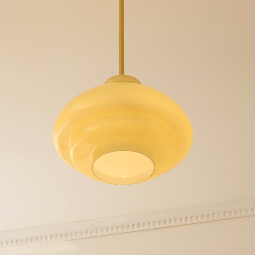 Bauhaus pendant lamp made of cream yellow glass