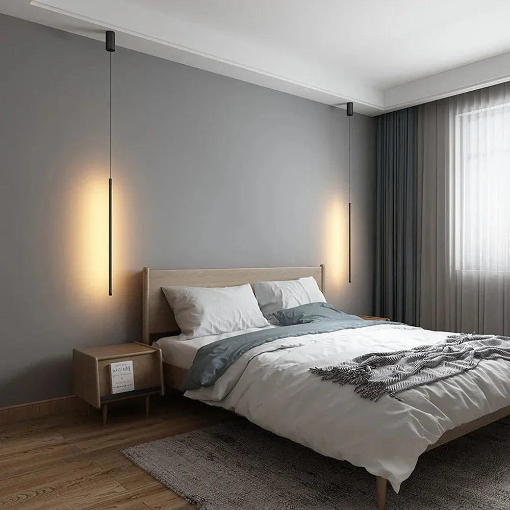 Minimalist Long LED Pendant Lamp Aluminum | Slim Linear Ceiling Light | Iron Frame | Modern LED Hanging Light | 110V-120V