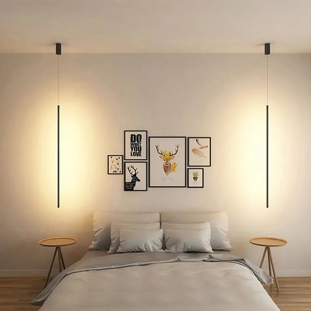 Minimalist Long LED Pendant Lamp Aluminum | Slim Linear Ceiling Light | Iron Frame | Modern LED Hanging Light | 110V-120V