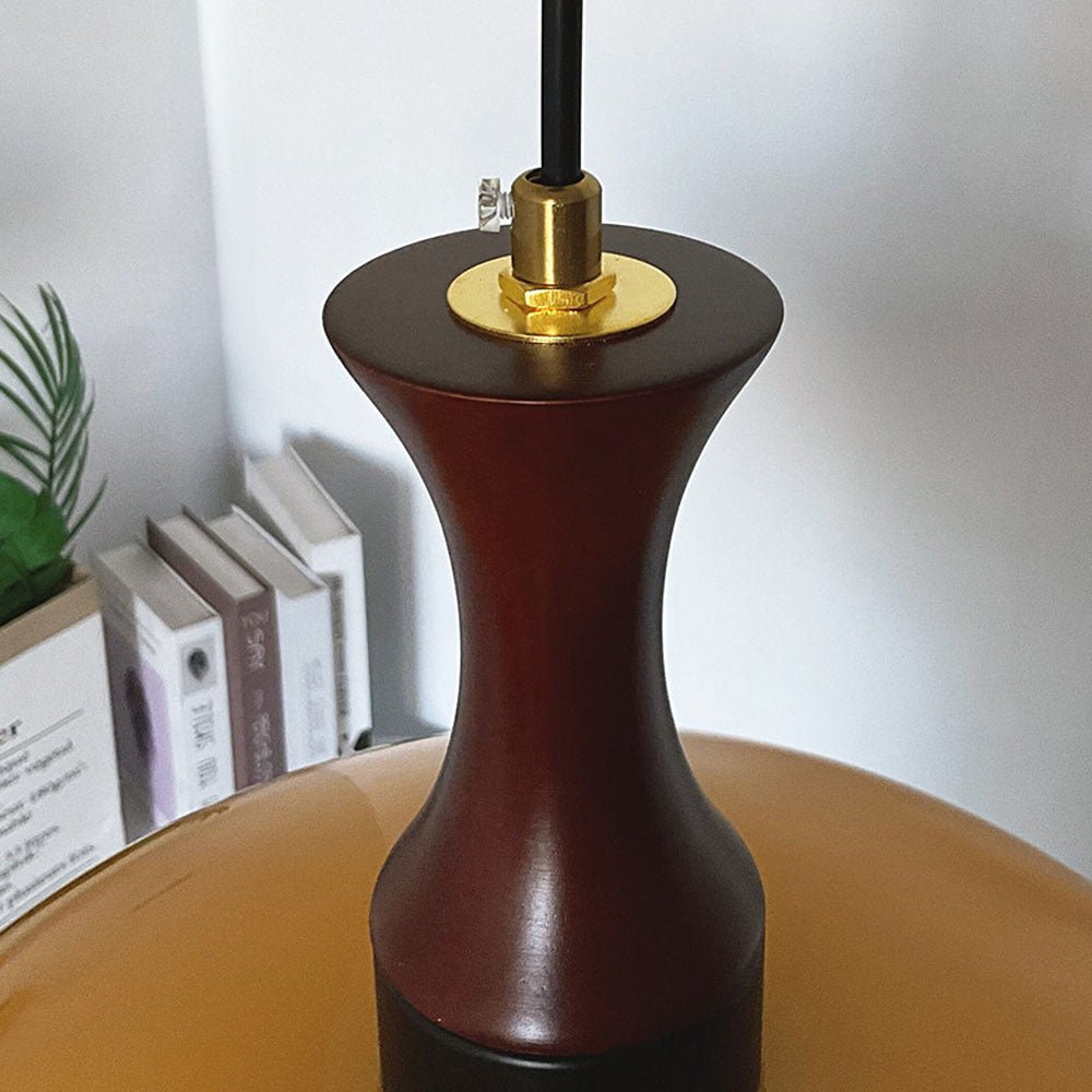 Retro Amber Glass Pendant Lamp Farmhouse Ceiling Light | Vintage Iron Shade Design | E26 LED Compatible | Dining Room Kitchen Lighting