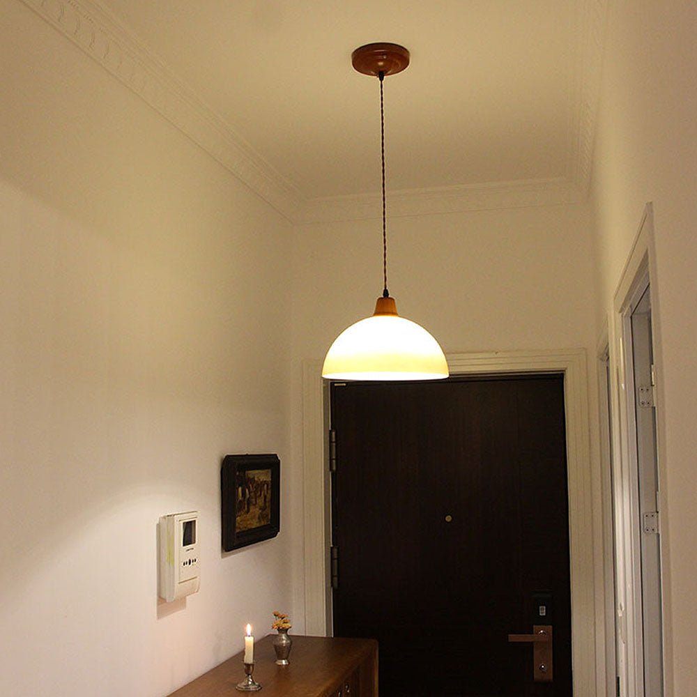 Retro Amber Glass Pendant Lamp Farmhouse Ceiling Light | Vintage Iron Shade Design | E26 LED Compatible | Dining Room Kitchen Lighting