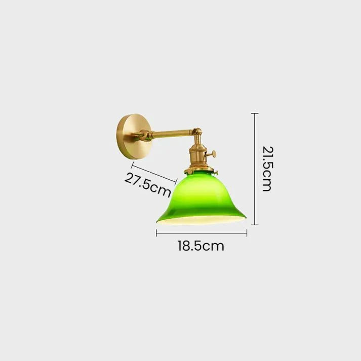 Vintage Adjustable Green Glass Wall Lamp | Brass Fixture with Articulating Arm | E27 Lighting | Classic Interior Wall Light