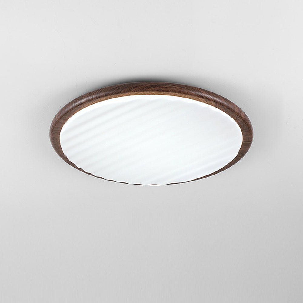 Round Wood Pleated LED Ceiling Lamp for Bedroom | Natural Textured Design | 3 Color Temperature Lighting | Slim Flush Mount 30–50cm