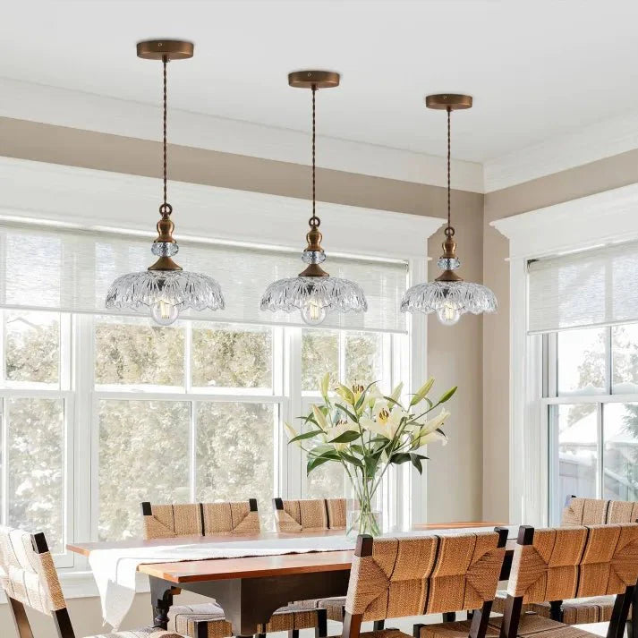 Mid Century Glass Pendant Light Kitchen Island | Mini Retro Ceiling Lamp | Iron Frame | E26 E27 Bulb | Modern Vintage Lighting