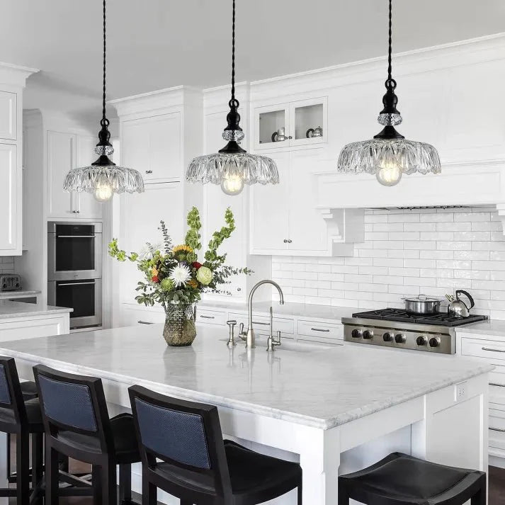 Mid Century Glass Pendant Light Kitchen Island | Mini Retro Ceiling Lamp | Iron Frame | E26 E27 Bulb | Modern Vintage Lighting