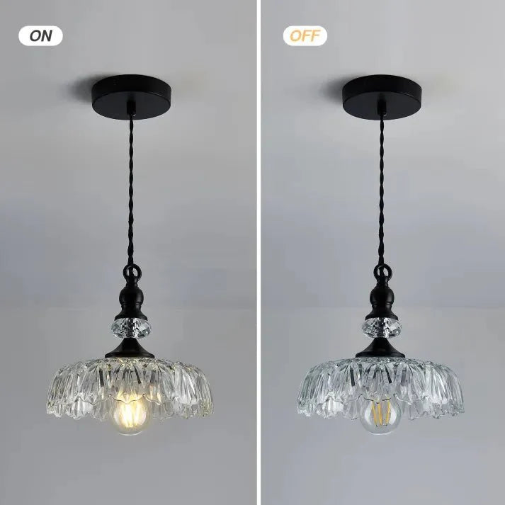 Mid Century Glass Pendant Light Kitchen Island | Mini Retro Ceiling Lamp | Iron Frame | E26 E27 Bulb | Modern Vintage Lighting