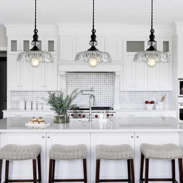 Mid Century Glass Pendant Light Kitchen Island | Mini Retro Ceiling Lamp | Iron Frame | E26 E27 Bulb | Modern Vintage Lighting