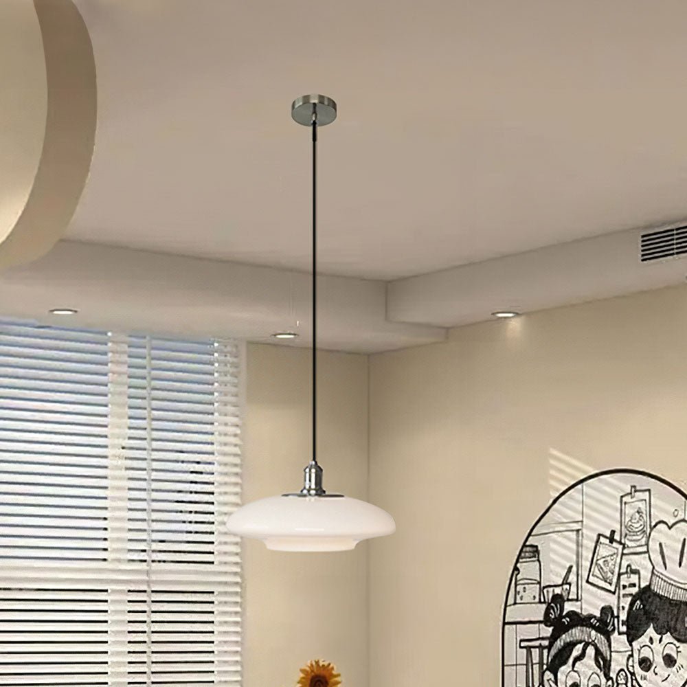 Modern White Glass Pendant Lamp E27 Ceiling Light | Minimalist Round Hanging Fixture | Dining & Living Room Ambient Lighting