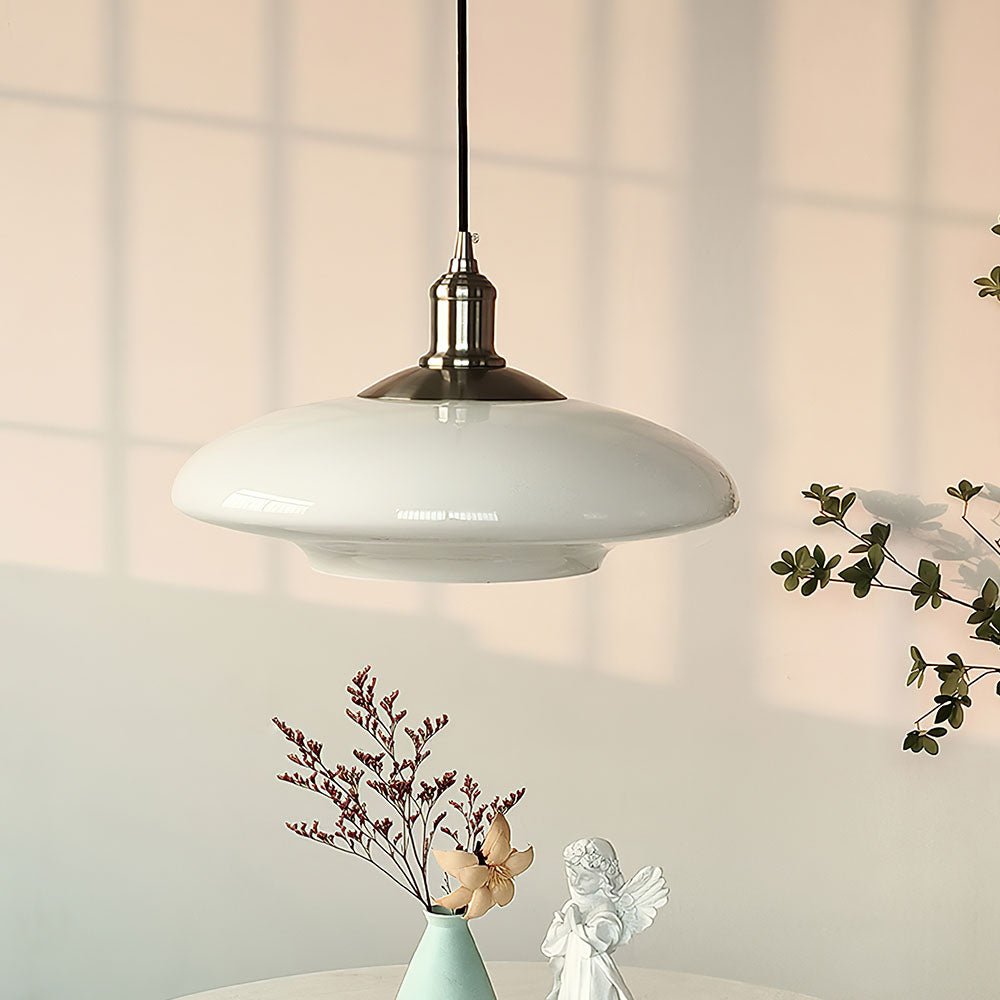 Modern White Glass Pendant Lamp E27 Ceiling Light | Minimalist Round Hanging Fixture | Dining & Living Room Ambient Lighting