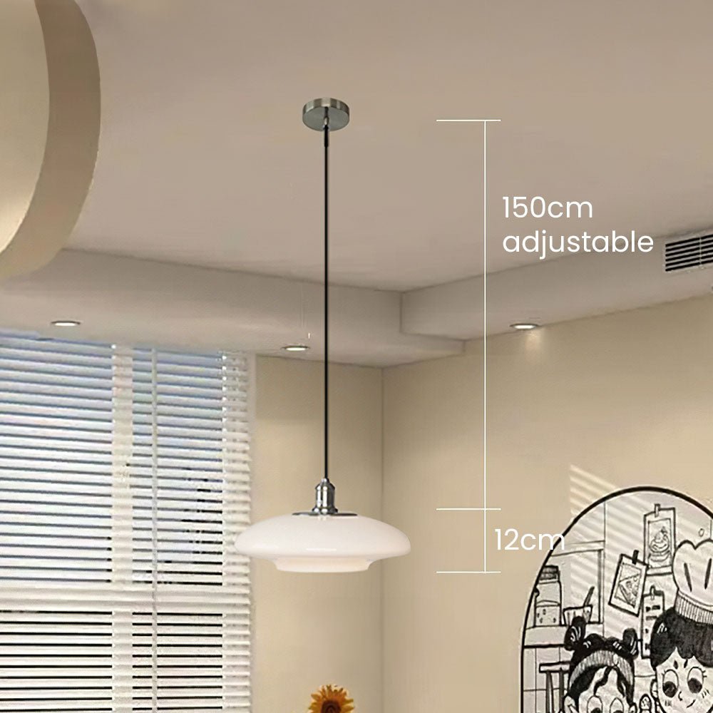 Modern White Glass Pendant Lamp E27 Ceiling Light | Minimalist Round Hanging Fixture | Dining & Living Room Ambient Lighting