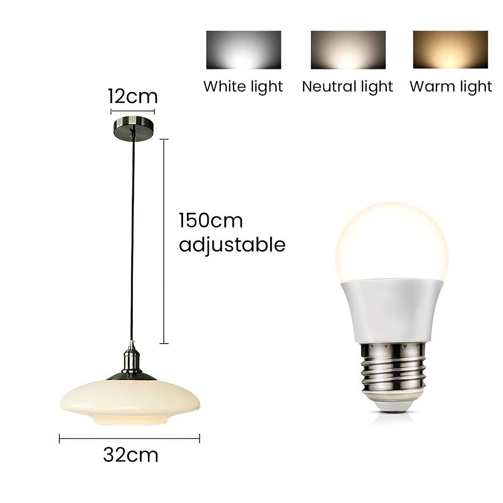 Modern White Glass Pendant Lamp E27 Ceiling Light | Minimalist Round Hanging Fixture | Dining & Living Room Ambient Lighting
