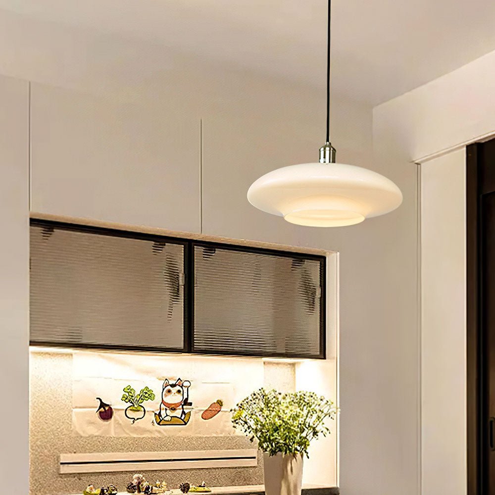 Modern White Glass Pendant Lamp E27 Ceiling Light | Minimalist Round Hanging Fixture | Dining & Living Room Ambient Lighting